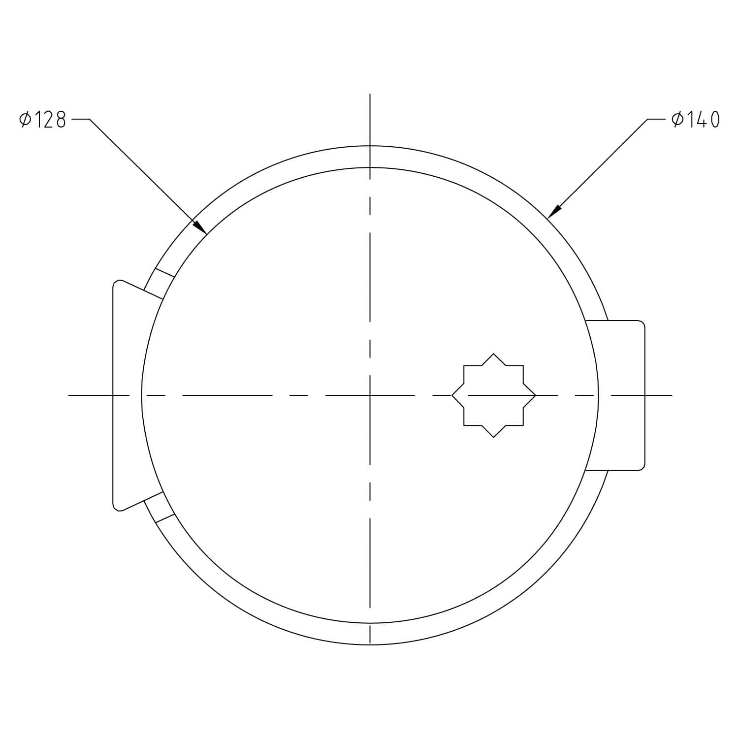 High-precision engineering technical drawing of a mechanical component, top view with detailed dimensions.