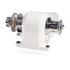 Precision industrial roller in white with chrome components for manufacturing applications.