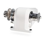 Precision industrial roller in white with chrome components for manufacturing applications.
