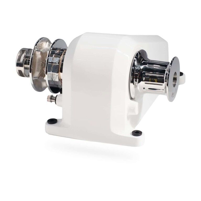 Precision industrial roller in white with chrome components for manufacturing applications.