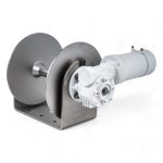 High-speed industrial cable reel with motor, stainless steel construction for engineering applications.