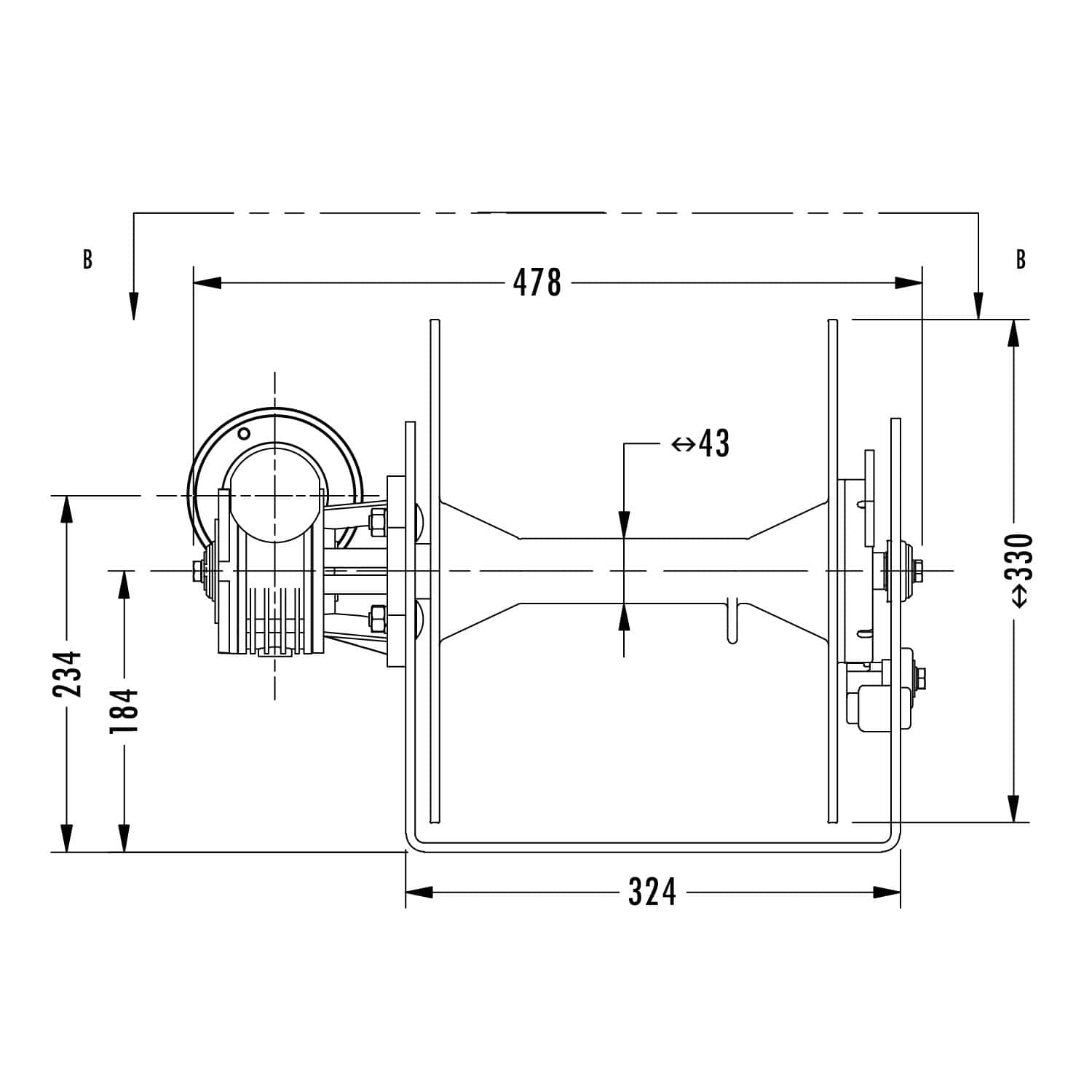 High-precision engineering gear motor technical drawing for industrial applications.