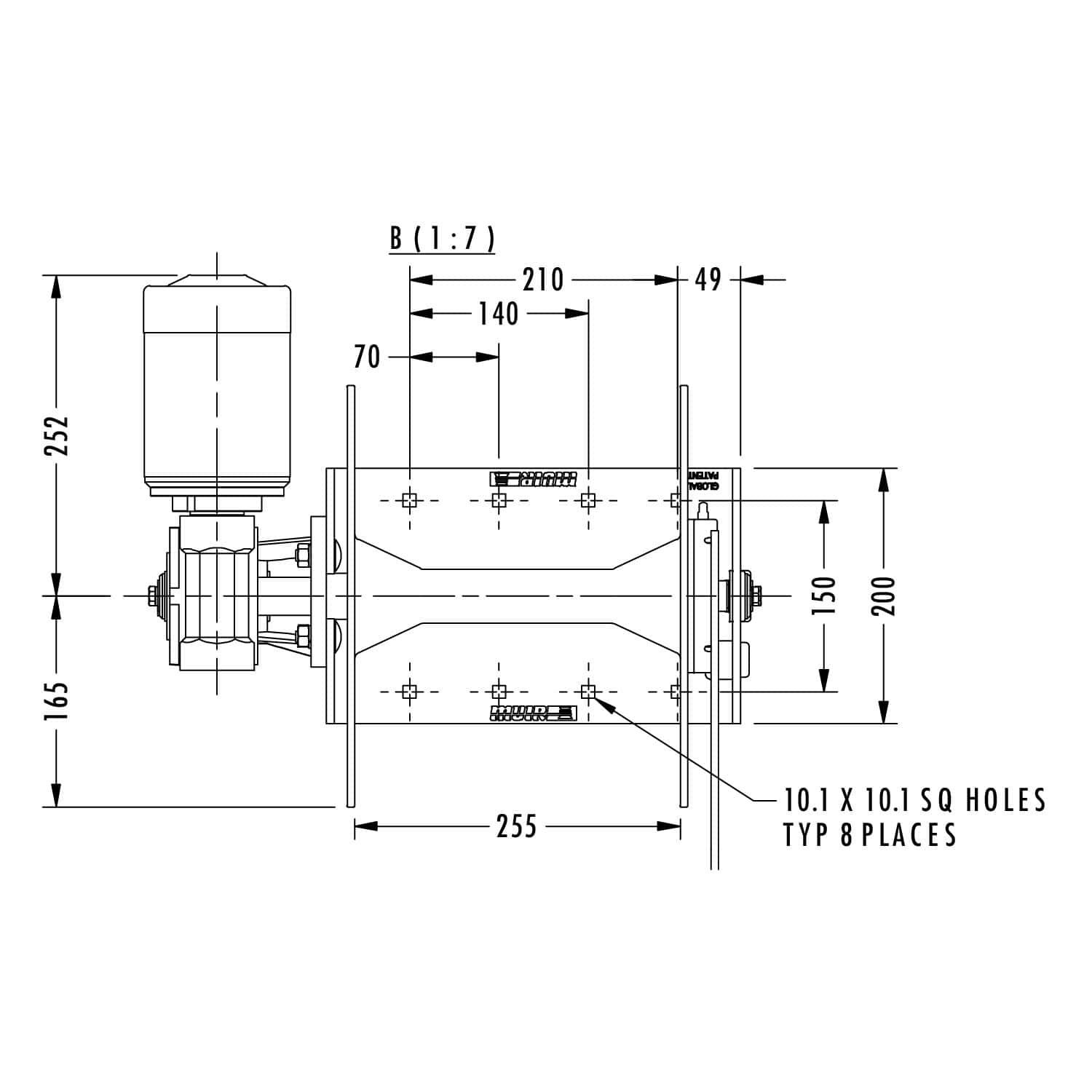 High-precision engineering pump technical drawing for industrial applications.