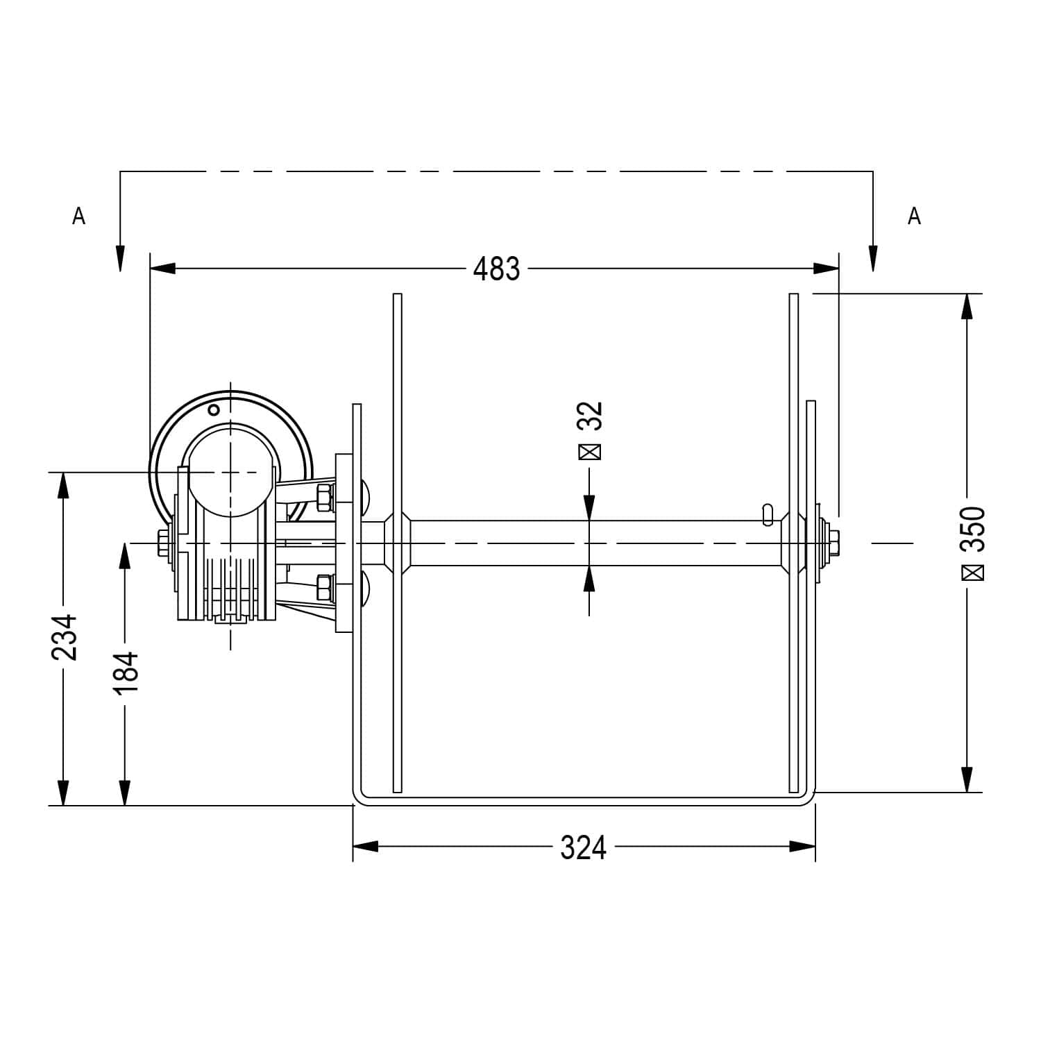 Precise engineering technical drawing of an industrial motor assembly by Muir Engineering.