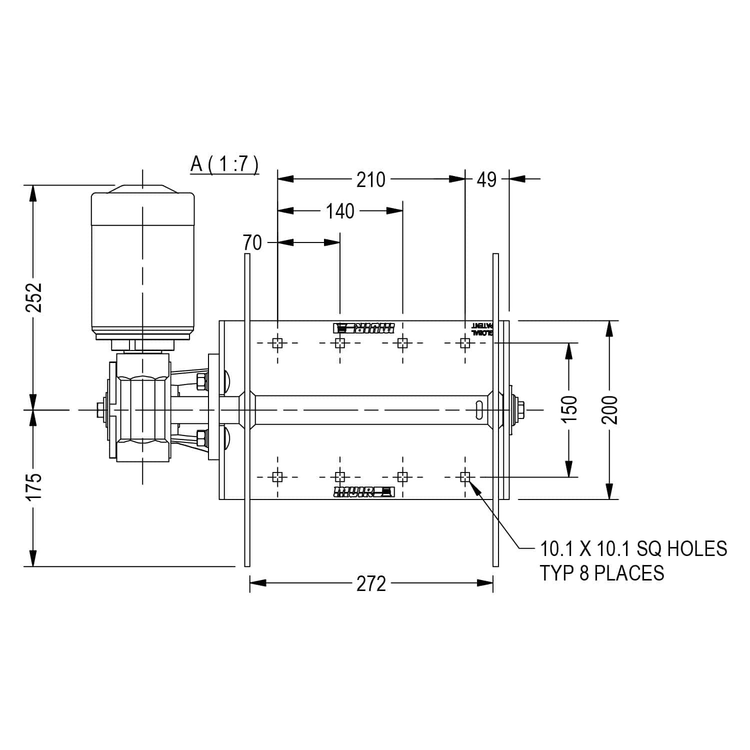 Precise engineering technical drawing of industrial pump by Muir Engineering.