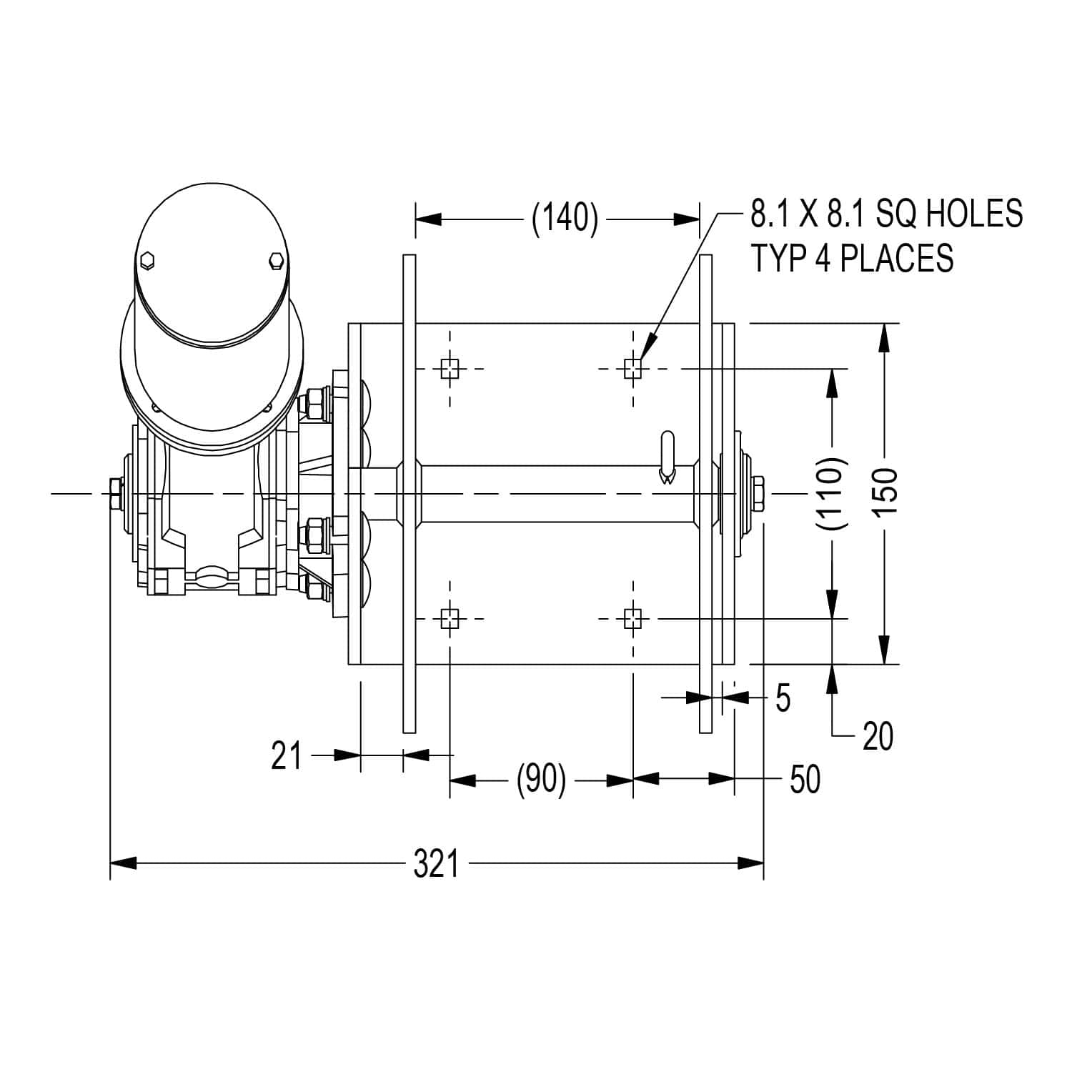 Precise mechanical engineering drawing of industrial machinery for construction and manufacturing applications.