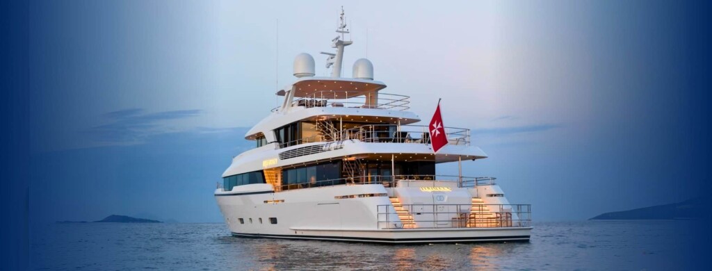 Luxury yacht on open water with modern design and sleek engineering. / Commercial Anchoring Equipment