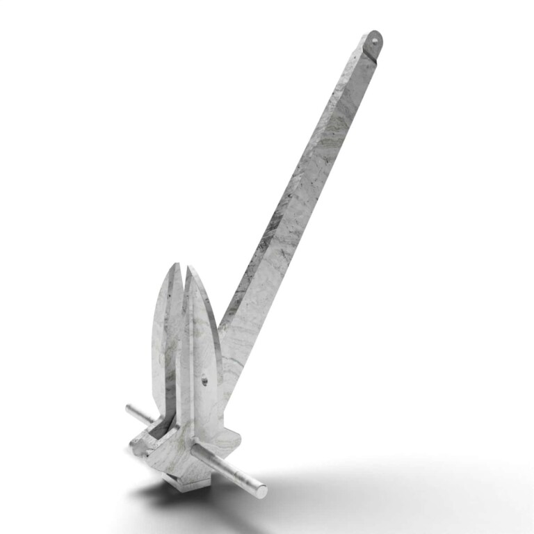 Modern industrial clamp made of polished marble with metal pin for engineering applications. / Danforth Anchor