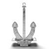 Polished stainless steel anchor sculpture representing marine engineering.