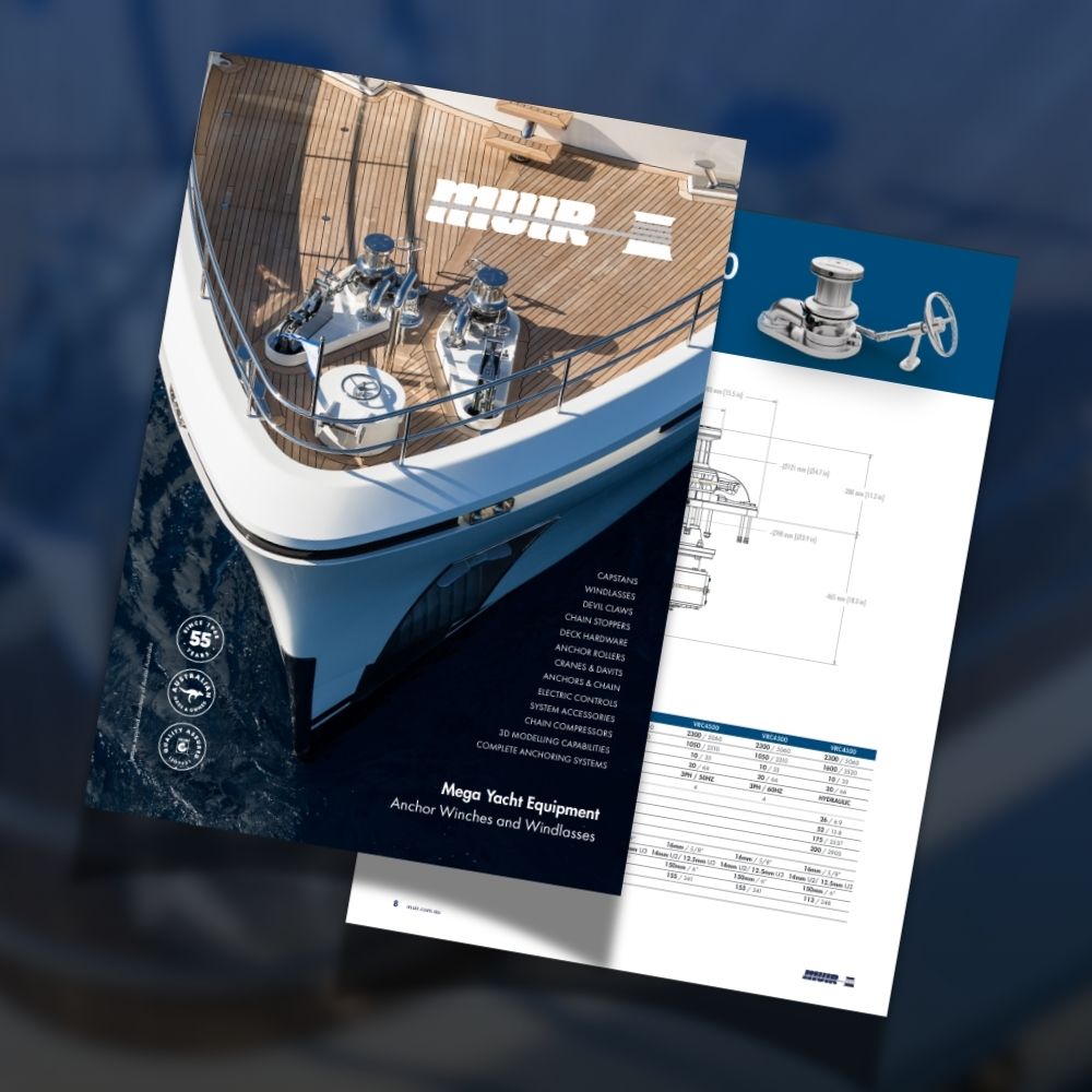 Luxury yacht with modern anchor winches and windlasses for premium marine engineering solutions.