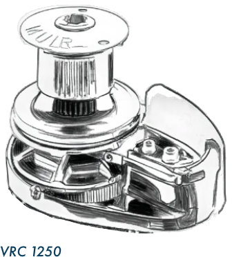 Technical line drawing of the Muir VRC 1250 vertical anchor windlass with capstan. / Muir Storm Series